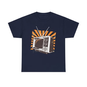Navy retro broadcast lover t-shirt with a nostalgic television graphic