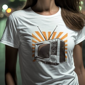 Vintage TV enthusiast t-shirt in white with classic television design for retro lovers