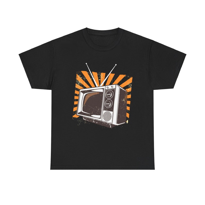 Classic television retro broadcast lover tee in black, featuring a 70s TV graphic