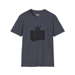 Heather Navy Disco Queen Tee offering a stylish nod to the 70s with its retro crown and dance-inspired lettering design.