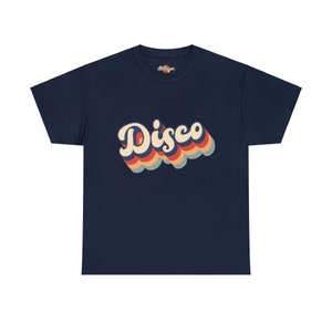 Navy t-shirt with the 'Disco' graphic, the classic color making the design stand out.