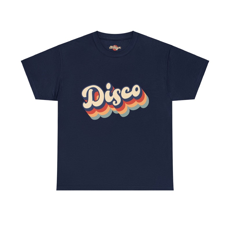 Navy t-shirt with the 'Disco' graphic, the classic color making the design stand out.