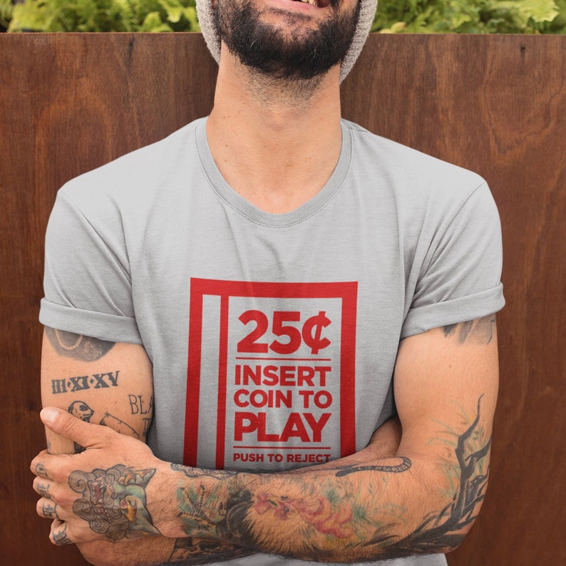 Retro arkadmyntinsats-t-shirt, klassisk videospelströja för spelare bild 2