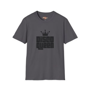 Charcoal Disco Queen Tee with a bold statement design, channeling the vibrant energy of 70s disco nights.