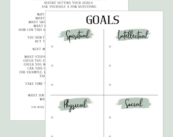 Youth Four Goals Printable Sheet, LDS youth goals printable, Goal Sheet Printable