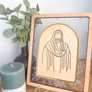 Jesus Christ Decor, Laser Engraved Christ Sign, Wood Christ engraving, Wood and Acrylic Jesus engraving, engraved decor