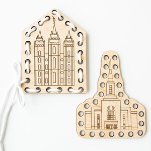 Cartão de amarração de templo de madeira, cartão de amarração de templo, cartões de amarração primários, cartão de amarração de Cristo, cartão de amarração gravado a laser, brinquedo de amarração de madeira