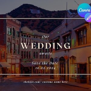 Hochzeit Reise einladen Postkarte Vorlage | Canva Editierbare Hochzeitseinladung | Doppelseitige Hochzeitsankündigung