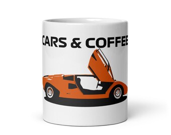 Cars and Coffee Mug: Lambo Countach Graphic - Automotive Enthusiast Gift