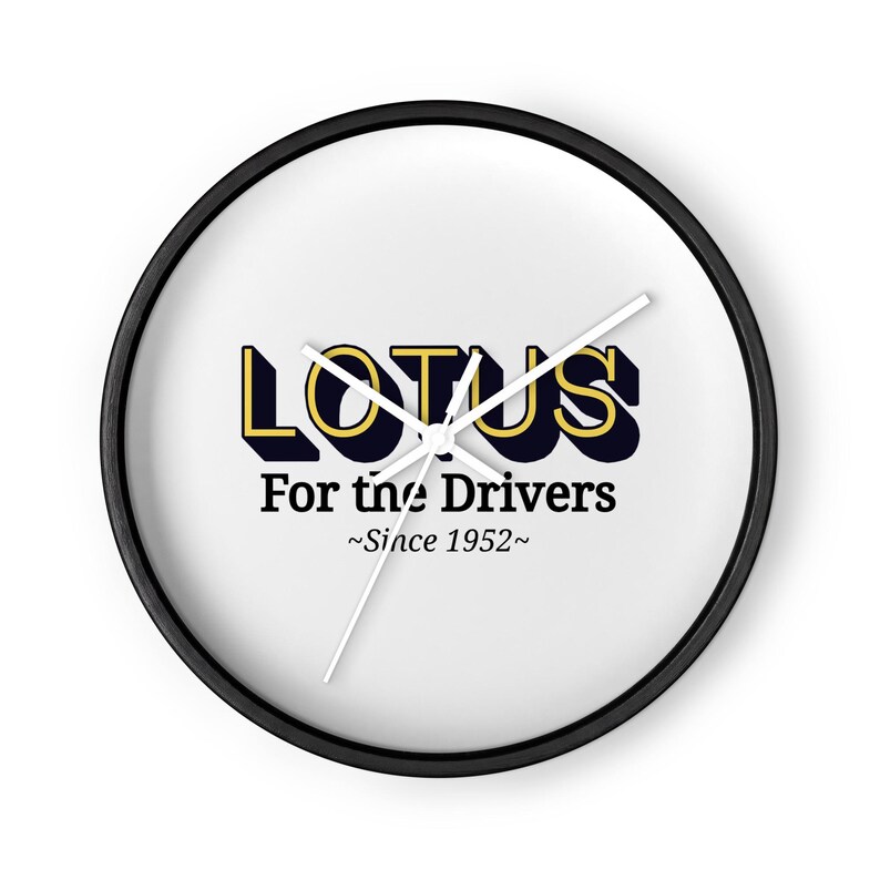 Lotus Wall Clock – Silent Wood Frame Clock, Automotive Wall Art, Car Enthusiast Decor, Motorsport Gift