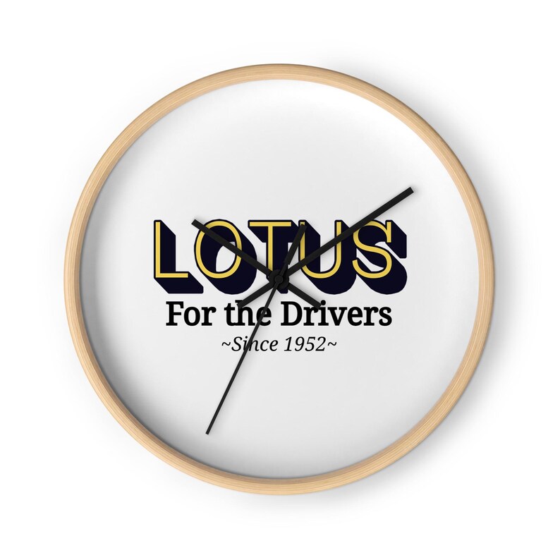 Lotus Wall Clock – Silent Wood Frame Clock, Automotive Wall Art, Car Enthusiast Decor, Motorsport Gift