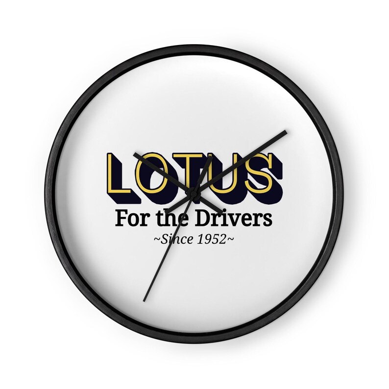 Lotus Wall Clock – Silent Wood Frame Clock, Automotive Wall Art, Car Enthusiast Decor, Motorsport Gift