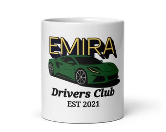 Emira Drivers Club Mug – Ceramic Car Enthusiast Gift, Motorsport Coffee Cup, Lotus Emira EST 2021 Design