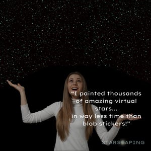 Woman amazed with thousands of glow in the dark stars on ceiling.