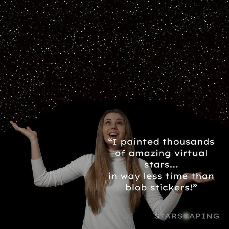 Woman amazed with thousands of glow in the dark stars on ceiling.