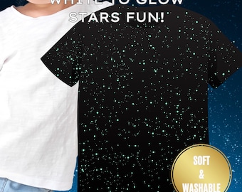 Kid's Glow in the Dark Starry Space Scene Shirt - White Celestial Glow Scapes T-shirt