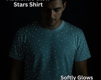 Men's Glow in the Dark Stars T-Shirt: Hand-Painted Cosmic Night Sky Scene