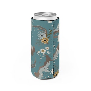 Midwest Camo women deer antler flower Slim Can Cooler - Dark Teal
