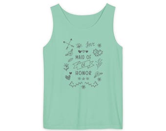 Maid of Honor Floral Doodle Tank Top | Bridal Party Shirt