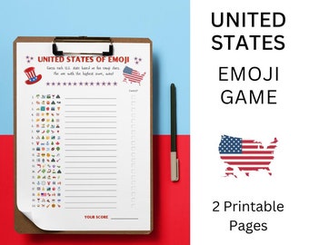 United States of Emoji Game, USA game, United States trivia, Emoji Pictionary, Patriotic games, July 4th games, USA State Quiz, Printable