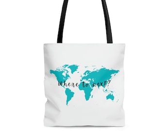 Where To Next Travel World Map Tote Bag, Travel Tote Bag, Shopping Bag, Shoulder Bag, Travel Tote, Travel Bag, Beach Bag, Travel Gift, white
