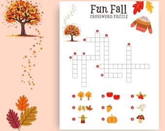 Fall Crossword Puzzle Printable, Fall Crossword Game, Autumn Crossword Puzzle, Kids games, Printable Fall game, Fall Activity for Kids