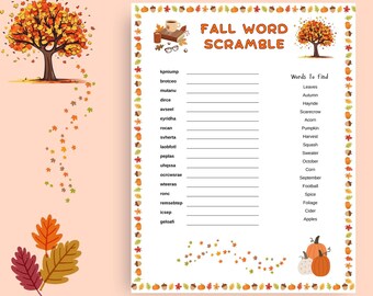 Fall Word Scramble Printable, Kids Fall Activity, Fall Activities, Kids games, Fall games Printable, Fall Games for Kids, Autumn Games