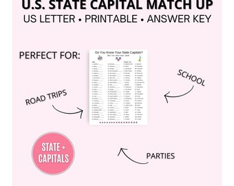 U.S. State Capitals, United States Capital pairing, State Capitals, Match each state with their capital city, State Capitals Match, USA game