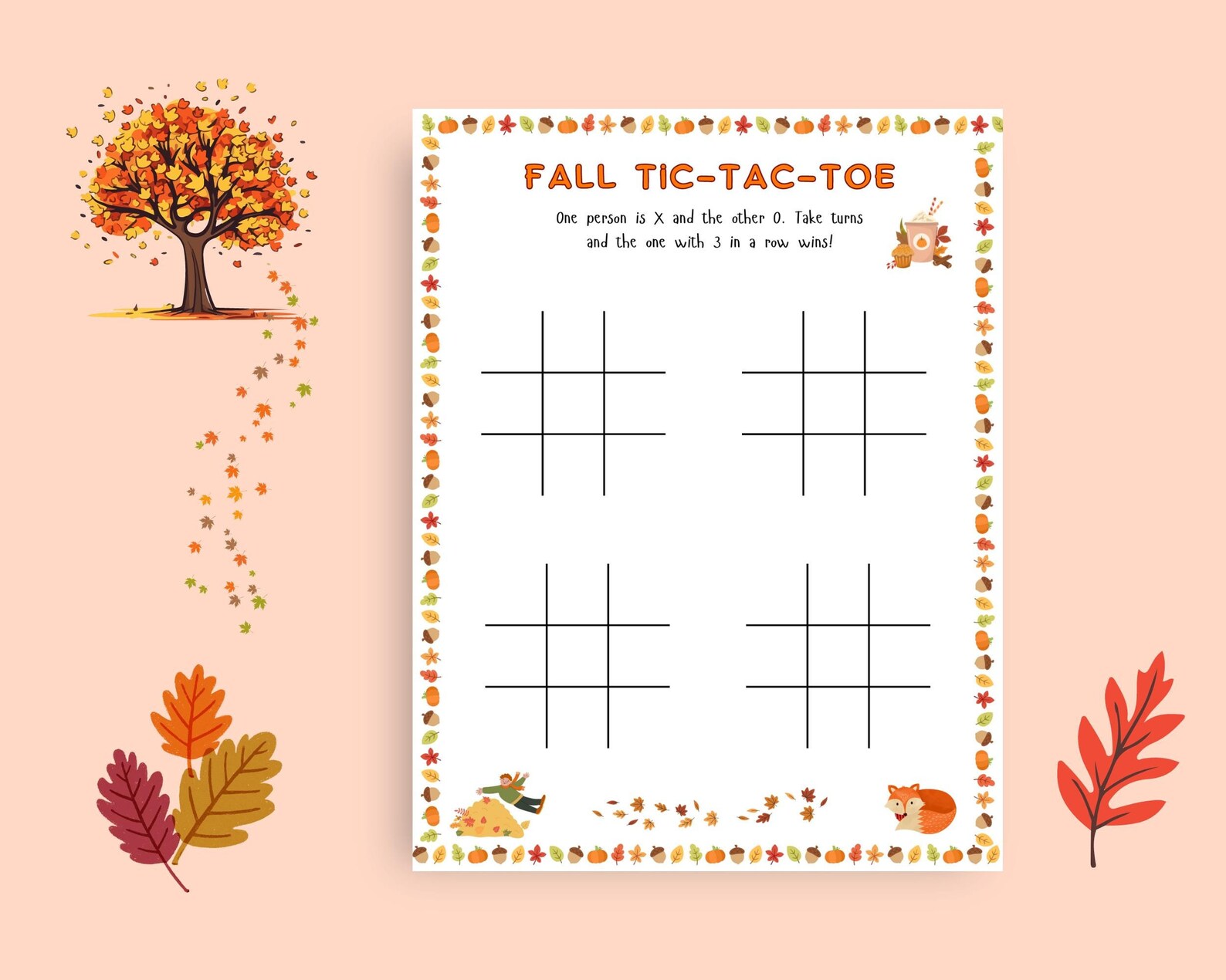 Fall Tic-tac-toe Game, Printable Fall Games, Autumn Games, Kids Games ...
