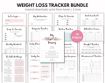 Weight Loss Tracker Printable Template, Weight Loss Journal, Weight Loss Planner Bundle, Weight Loss Chart, Health Tracker, Weight Tracker