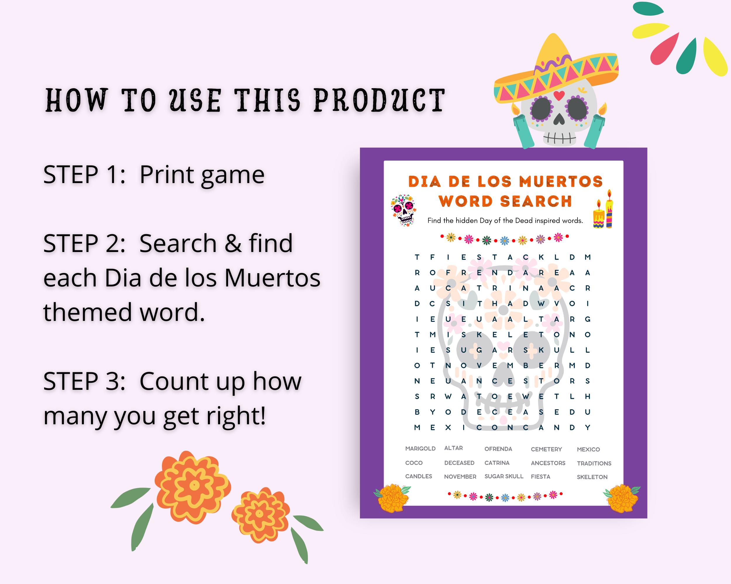 Dia De Los Muertos Word Search Printable, Dia De Los Muertos Activity ...