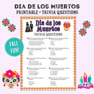 Juego de trivia del Día de los Muertos, Actividad del Día de los Muertos, Juegos para niños, Trivia del Día de los Muertos, Actividad para niños, Juego imprimible, Otoño