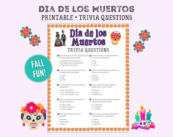 Dia de los Muertos Trivia Game, Dia de los Muertos Activity, Games for Kids, Day of the Dead Trivia, Kids Activity, Printable game, Autumn