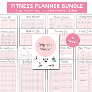 Printable Fitness Planner Bundle, Printable Fitness Tracker, Fitness Journal, Workout Planner, Workout Tracker, Health and Fitness, Exercise