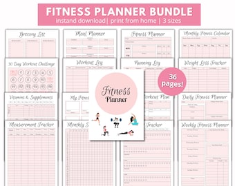 Printable Fitness Planner Bundle, Printable Fitness Tracker, Fitness Journal, Workout Planner, Workout Tracker, Health and Fitness, Exercise