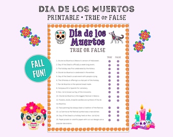 Dia de los Muertos True or False Game, Dia de los Muertos Activity, Games for Kids, Day of the Dead Trivia, Kids Activity, Printable game
