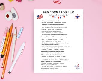 75 United States Trivia Questions, Trivia games, American Trivia, Printable games, US History Trivia, Road trip games, US Trivia Quiz
