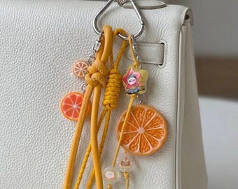 Sweet Orange Citrus Kawaii Star Bag Charm, Chunky Fruit Purse Accessory,  gift for her