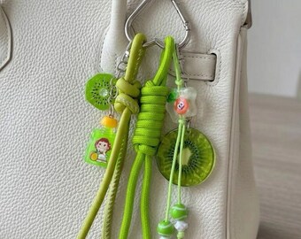 Kawaii Kiwi Greenery Bag Charm, Chunky Fruit Purse Accessory, Y2K Kawaii Fruit Keychain,Maximalist fruit Purse Clip, Summer Accessory