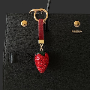 Bling Strawberry Bag Charm: Handmade Beaded Purse Accessory