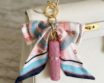 Pink Rhinestone Spray Bottle for Handbags, Horse Pattern Ribbon, Luxury Accessory, Gift for Her