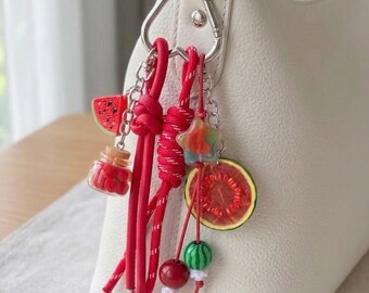 Sweet Watermelon Red Berry Bag Charm, Chunky Fruit Purse Accessory, gift for her