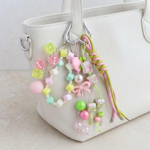 Pastel Yellow & Blue Chunky Bag Charm, Y2K Kawaii Aesthetic Keychain, Maximalist Anime Girl Purse Clip, Cute Tennis Backpack Accessory
