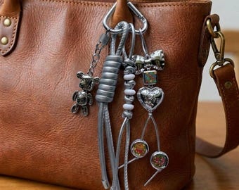 Silver Bear Bag Charm: Boho Beaded Purse Accessory