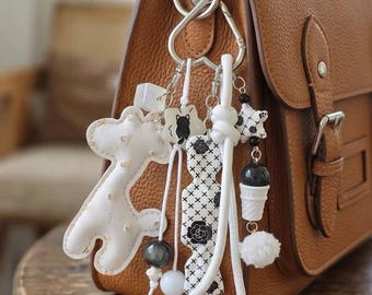 White and black deer Keychain, Cute Bag Charm,  Mom Gift, Backpack Charm