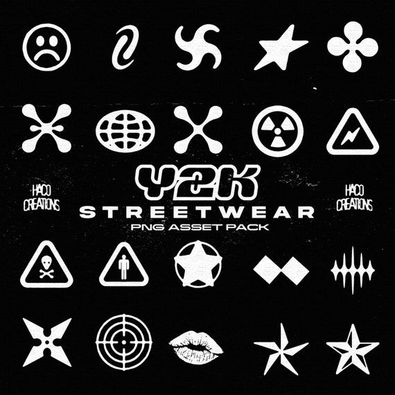 Y2K Streetwear Aesthetic Icons & Symbols 25 Assets for Logos 