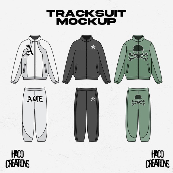 Streetwear Shell Tracksuit Vector Mockup Template for Clothing Designers Illustrator PNG File Photoshop and Procreate Clothing Brand