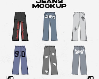 Streetwear Flared Jeans Vector Mockup Template for Clothing Designers Illustrator PNG File Photoshop and Procreate Clothing Brand Baggy Jean