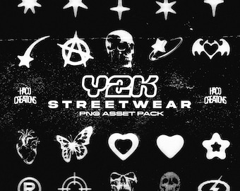 Y2K Streetwear Aesthetic Icons & Symbols | 25 Assets For Logos | Clothing | Graphic Design | Streetwear Start-up | Clothing Brand Assets