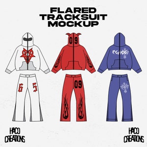 Streetwear Flared Tracksuit Vector Mockup Template for Clothing Designers Illustrator PNG File Photoshop and Procreate Clothing Brand